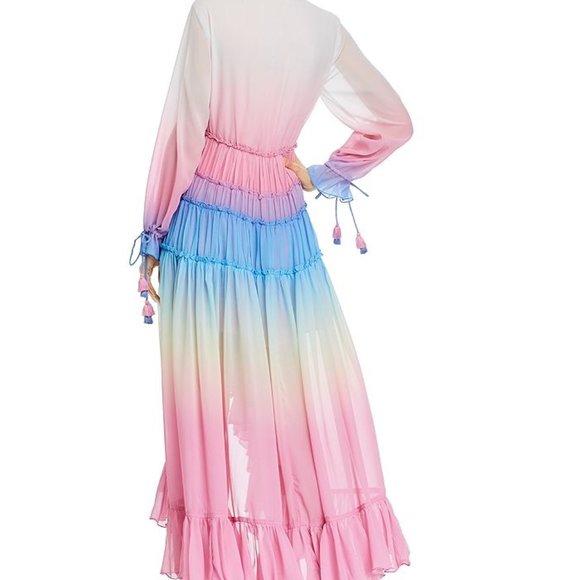 ROCOCO SAND Rainbow Tiered High-low Dress In White/pink - Picture 3 of 13